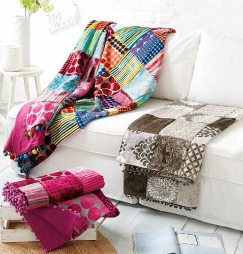 Patchwork decke plaid - patchwork, samt